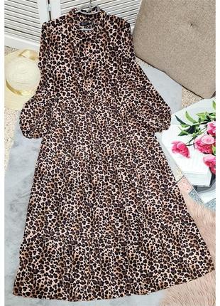 Платье длинное свободное ярусное с рукавом asos шифон леопард