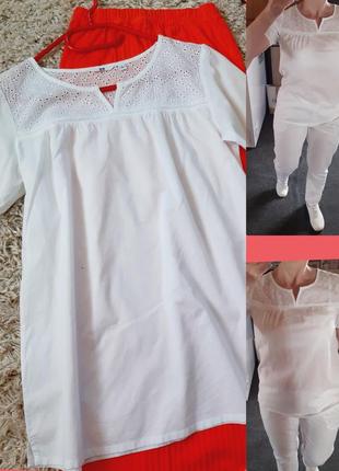 Актуальная белая коттоновая блуза с прошвой, uniqlo,  p. s
