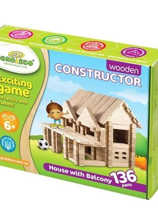 Конструктор дерев'яний для дітей "Будиночок з балконом" (136 д...