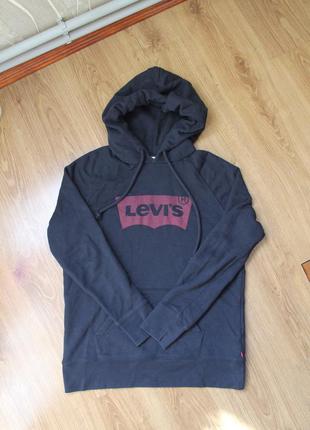 Трендовая толстовка худи мужское черное с большим лого levis