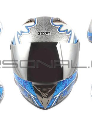 Шлем-интеграл (mod:B-500) (size:M, бело-синий, зеркальный визо...