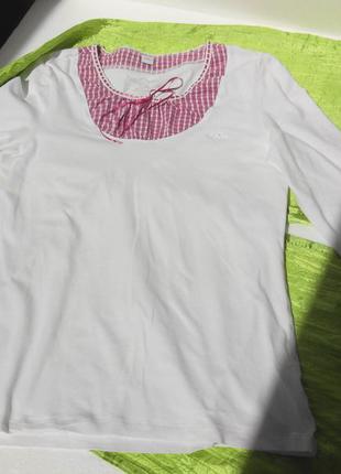 Лонгслив, футболка с длинным рукавом. белая с розовой вставкой.