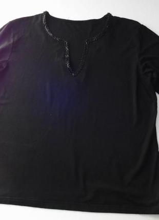 Чёрная блуза - футболка с рукавом 3/4 и стеклярусом. германия.