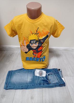Летний костюм для мальчика Наруто Турция футболка и шорты джин...