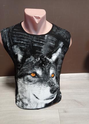 Подростковая черная футболка "Внимательный волк" для мальчика ...