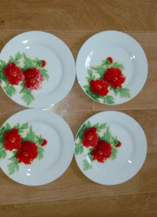 Набор 4 мелких тарелок "красный  мак" ø19см