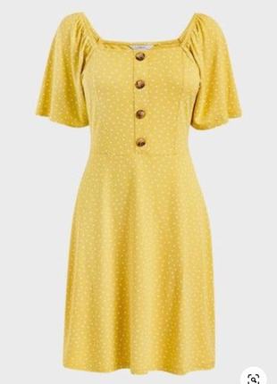 Желтое платье next в горошек мелкий принт квадратный вырез кар...