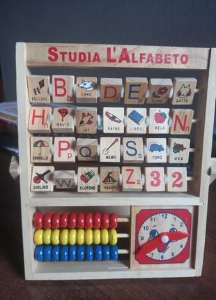 Детская деревянная игрушка Алфавит и часы, Календарь погоды