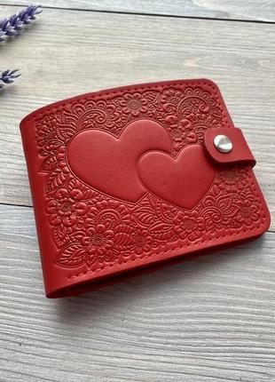 Красный женский кошелек портмоне на 4 отдела из натуральной ко...