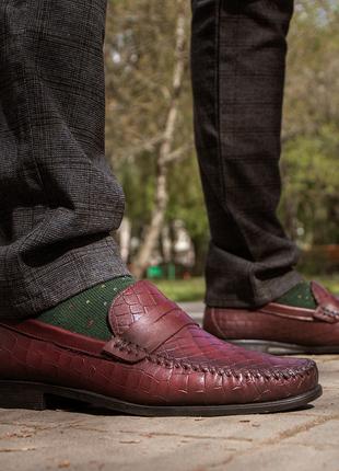 Мужские туфли мокасины цвета марсала 40 размер (на стопу 26,5 см)