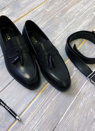 Шкіряні туфлі лофери чорні - 44 розмір