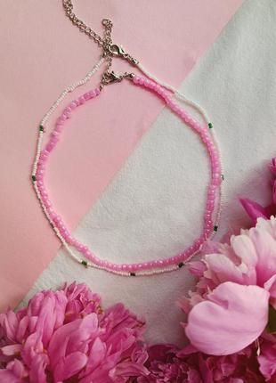 Чокер из бисера (набор 2 шт), чокер розовый, ожерелье из бисера