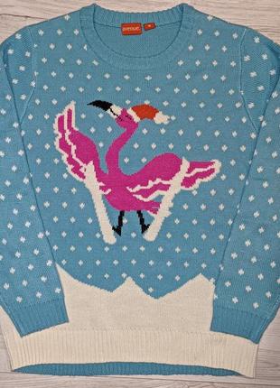 Новогодний свитер avenue фламинго на лыжах новорічна кофта різ...