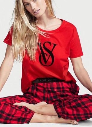 Піжама victoria's secret cotton &amp; flannel tee-jama set lip...