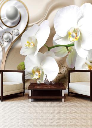 Настенные фото обои с орхидеями 254x184 см 3Д Серые шарики и б...