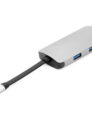 USB-хаб PowerPlant Type-C - HDMI 4K, USB 3.0, USB Type-C, RJ45