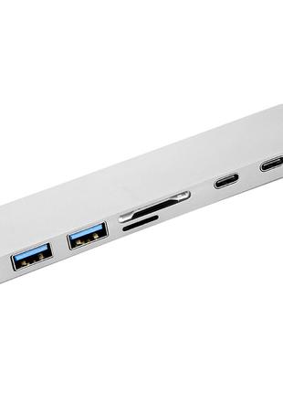 USB-хаб PowerPlant Type-C - HDMI 4K, USB 3.0, USB Type-C, SD, ...