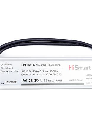 Блок живлення HiSmart 12V, 16.5A, 200W, PFC, IP67