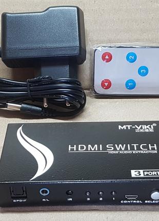 MT-SW003MT-Viki MT-SW003 3-ПОРТОВЫЙ HDMI-переключатель со звук...