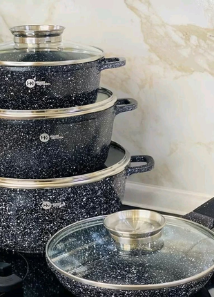 Набор кастрюль и сковорода Higher Kitchen HK-310 ЧЕРНЫЙ Набор пос