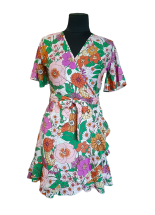 Легкое летнее платье на запах размер 38/м сарафан в цветочный ...