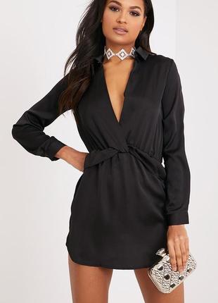 Черное сатиновое, атласное платье в стиле zara, бельевом стиле.