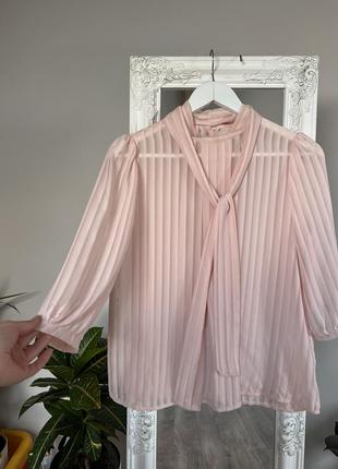 Ніжна рожева блуза з бантом елегантна блуза в полоску пудрова ...