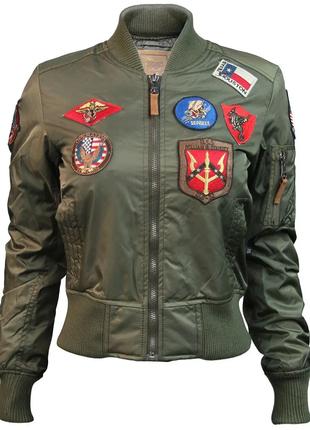 Женский бомбер Miss Top Gun MA-1 jacket with patches (оливковый)