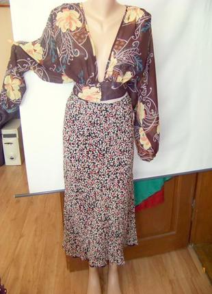 Блузка-накидка в шоколадном цвете с яркими цветами new look
