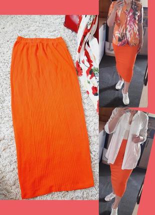 Шикарная коттоновая длинная юбка в рубчик в оранжевом цвете, f...