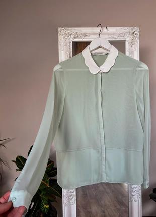 Мятная шифоновая рубашка с воротничком стильным блузкой мятная...
