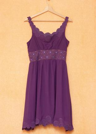 Платье - сарафан фиолетовое с кружевом