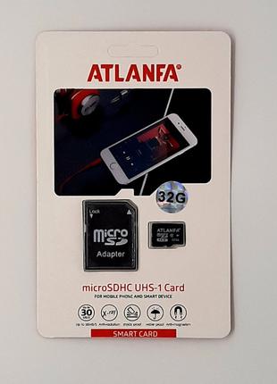 Картка пам'яті micro sd Atlanfa 32 Гб з адаптером 10 class Чорний