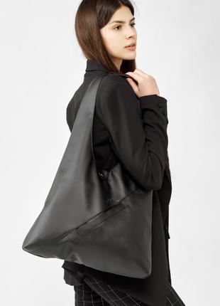 Сумка на плечо большая женская черная сумка хобо кожаная эко