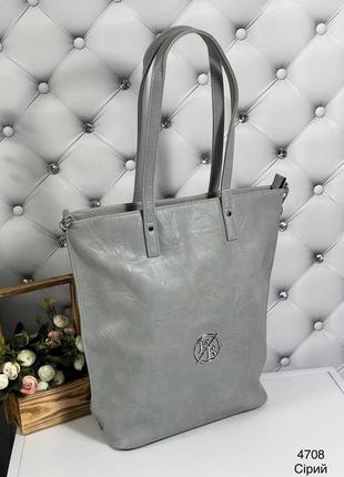 Женская стильная, красивая сумка шопер модель из эко кожи серый