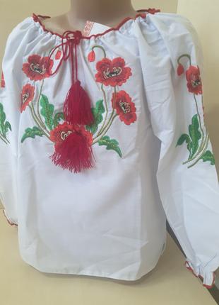 Хлопковая Рубашка Вышиванка для девочки Маки р.122 128 134
