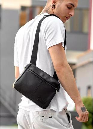 Мужская сумка мессенджер из кожи sambag makros черная