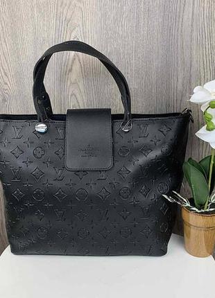 Модная женская сумка, стильная сумочка на плечо эко кожа черная