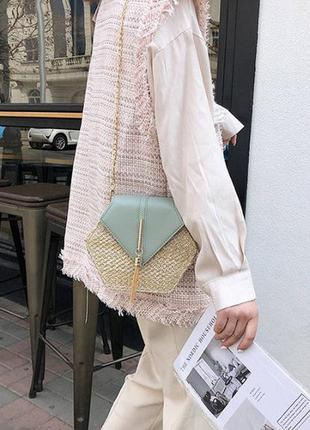 Женская мини сумочка клатч плетеная соломенная маленькая сумка...