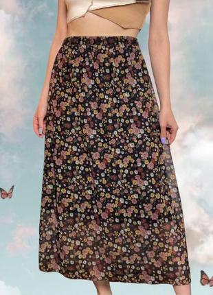 Длинная цветочная летняя юбка в сетку с подкладкой