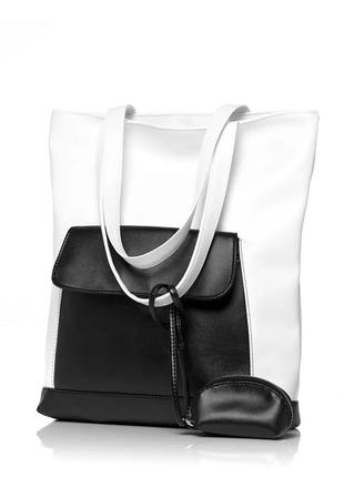 Женская сумка sambag shopper белая с черным