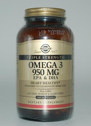 Рыбий жир, омега 3 (omega-3 epa, dha), solgar, тройная сила, 9...