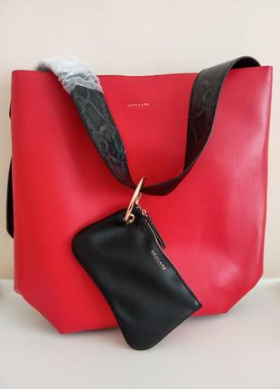 Жіноча, шкіряна, чорно-червона сумка та гаманець, Oriflame