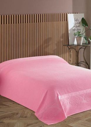 Махровая простынь - покрывало Gulcan Lively pink 200x220 - хло...