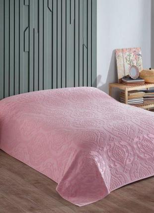 Махровая простынь - покрывало Gulcan Cornely pink 200x220 - хл...