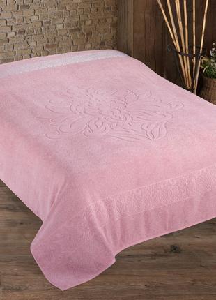 Махровая простынь - покрывало LuiSa Pink rose 190x220 - хлопок...