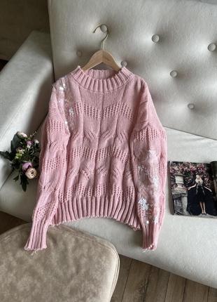 Розовый свитер оверсайз с блестками