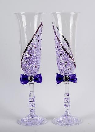 Свадебные бокалы в сиреневых тонах с росписью (арт WG-007)