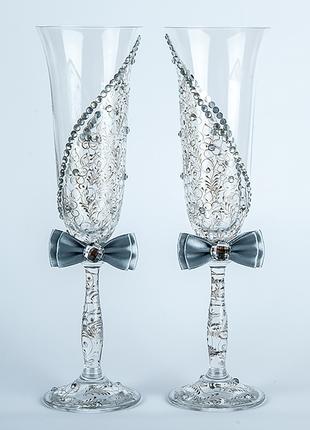 Весільні келихи сріблястого кольору (арт. WG-015)