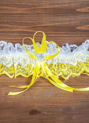 Бело-желтая подвязка на ногу невесты (арт. G-009-1)